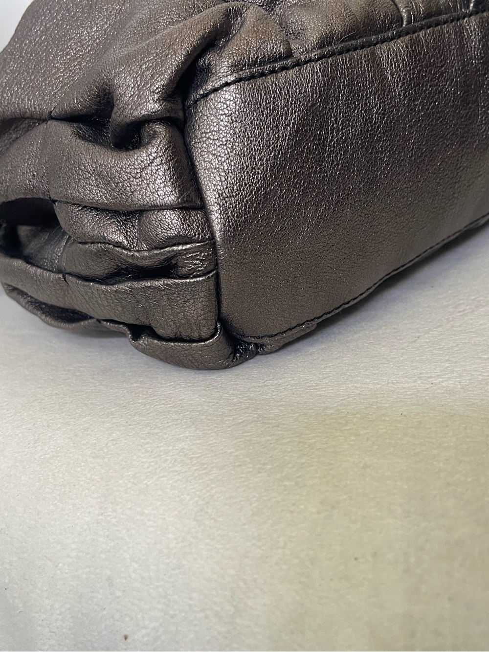 Valentino Garavani Metallic Pewter Pleated Tote with Black Handles - Picture 9 of 15